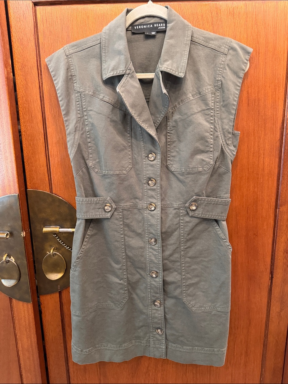 Veronica Beard Olive Green Sleeveless Utility Shirt Dress Size 4
